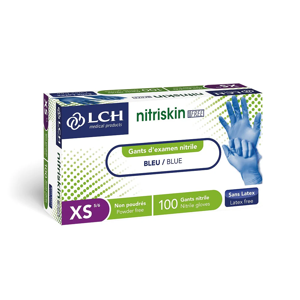 Gants d'examen en nitrile non poudrés Nitriskin LCH - Bleu - Image 3