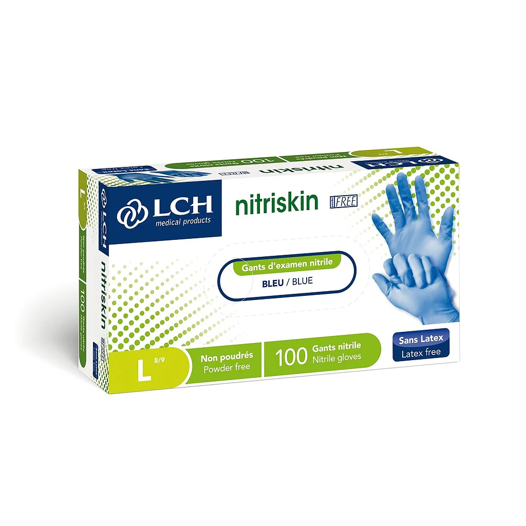 Gants d'examen en nitrile non poudrés Nitriskin LCH - Bleu - Premium - Image 3
